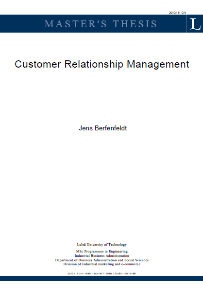  Master's Customer relationship management