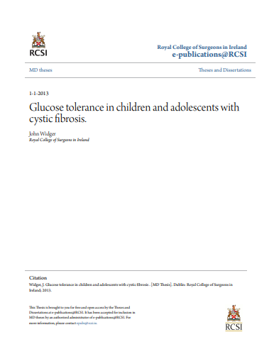 ❞ رسالة ماجستير بعنوان : Glucose tolerance in children and adolescents with cystic fibrosis ❝  ⏤ جوزيف م. تشوكو
