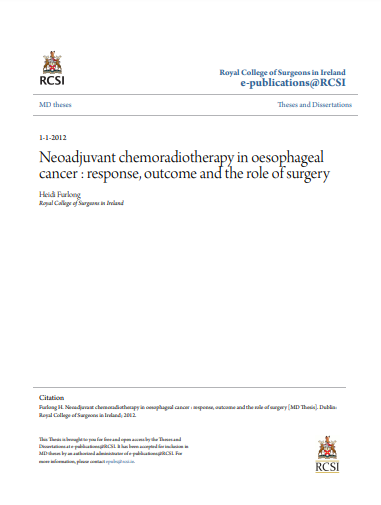 ماجستير بعنوان :Neoadjuvant chemoradiotherapy in oesophageal cancer : response, outcome and the role of surgery
