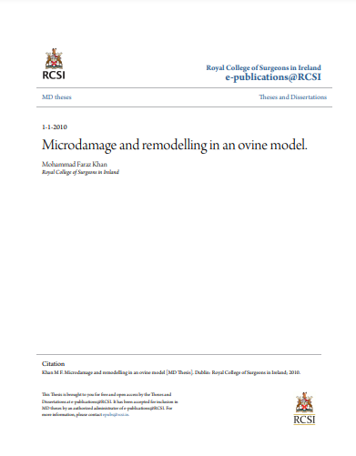 ❞ رسالة  بعنوان :Microdamage and remodelling in an ovine model. ❝  ⏤ محمد فراز خان