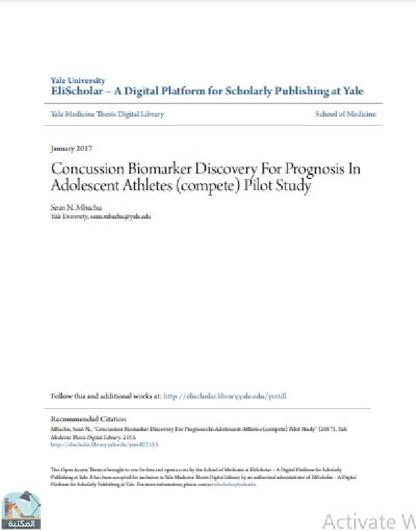 Concussion Biomarker Discovery For Prognosis In Adolescent Athletes (compete) Pilot Study