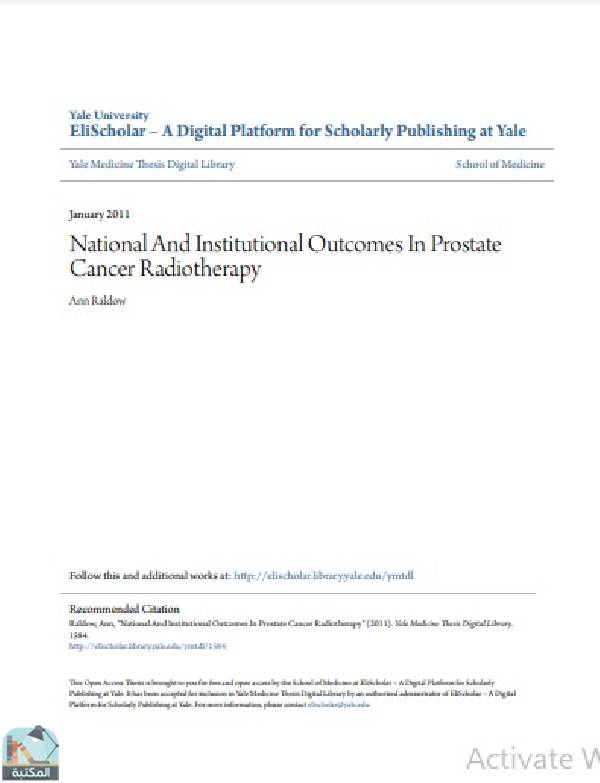 ❞ رسالة National And Institutional Outcomes In Prostate Cancer Radiotherapy ❝  ⏤ Ann Raldow
