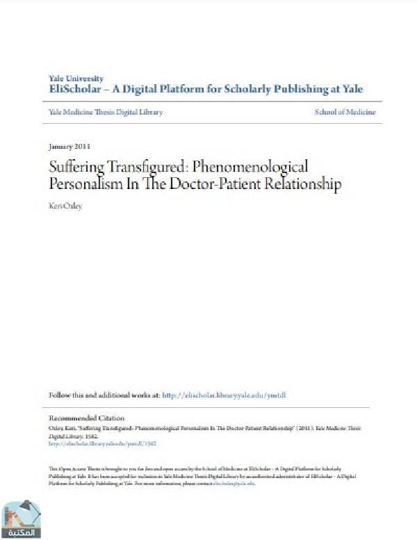 Suffering Transfigured: Phenomenological Personalism In The Doctor-Patient Relationship