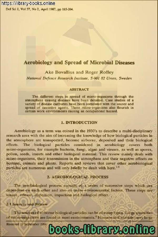 ❞ كتاب Aerobiology and Spread of Microbial Diseases - الأيروبيولوجيا وانتشار الأمراض الميكروبية ❝  ⏤ Ake Bovallius and Roger Roffey