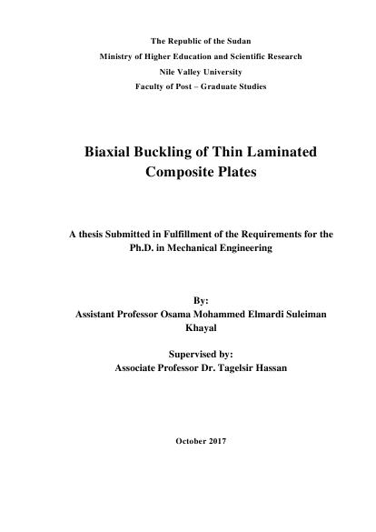 ❞ كتاب Biaxial Buckling of Thin Laminated Composite Plates ❝  ⏤ أسامة محمد المرضي سليمان