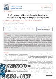 Performance and Design Optimization of Solar Powered Stirling Engine Using Genetic Algorithm 