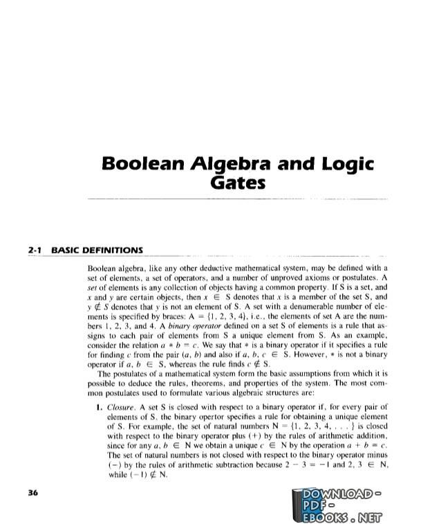 ❞ كتاب 02 – Boolean Algebra and Logic Gates ❝  ⏤ إم موريس مانو