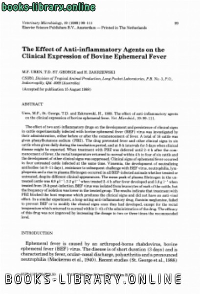 ❞ كتاب The Effect of Antiinflammatory Agents on the Clinical Expression of Bovine Ephemeral Fever ❝  ⏤ كاتب غير معروف