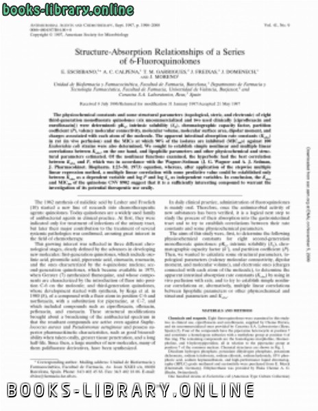 ❞ كتاب Structureabsorption relationships of a series of 6fluoroquinolones ❝  ⏤ كاتب غير معروف
