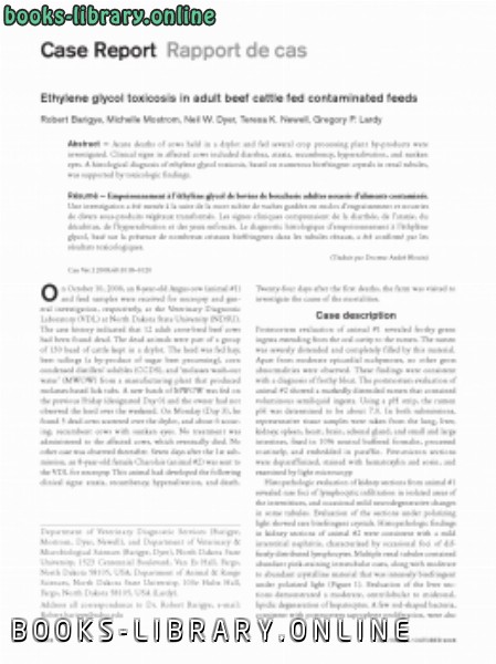 ❞ كتاب Ethylene glycol toxicosis in adult beef cattle fed contaminated feeds ❝  ⏤ كاتب غير معروف