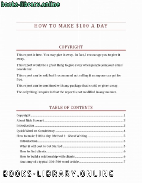 ❞ كتاب HOW TO MAKE $100 A DAY ❝  ⏤ Nick Stewart