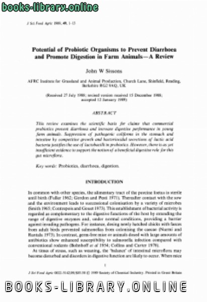 ❞ كتاب Potential of probiotic organisms to prevent diarrhoea and promote digestion in farm animals A review ❝  ⏤ كاتب غير معروف