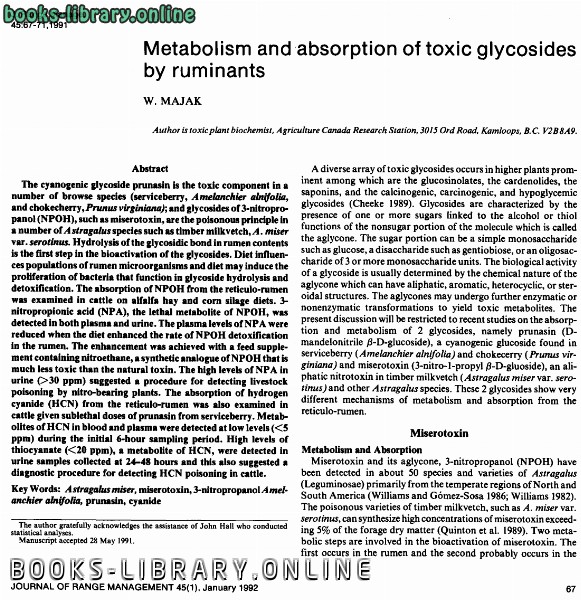 Metabolism and absorption of toxic glycosides by ruminants