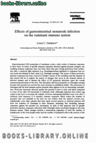 ❞ كتاب Effects of gastrointestinal nematode infection on the ruminant immune system ❝  ⏤ كاتب غير معروف