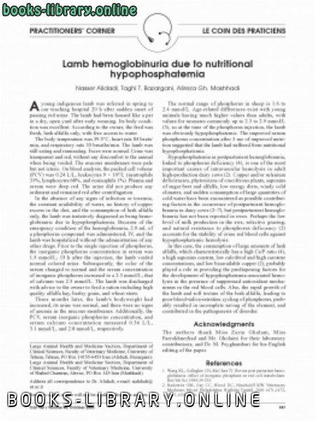 ❞ كتاب Lamb hemoglobinuria due to nutritional hypophosphatemia ❝  ⏤ كاتب غير معروف