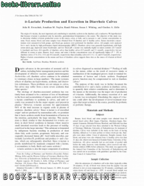 ❞ كتاب DLactate Production and Excretion in Diarrheic Calves ❝  ⏤ كاتب غير معروف