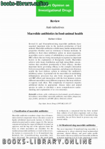 ❞ كتاب Macrolide antibiotics in foodanimal health ❝  ⏤ كاتب غير معروف