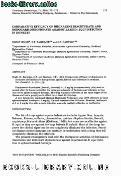 Comparative efficacy of diminazene diaceturate and imidocarb dipropionate against Babesia equi infection in donkeys