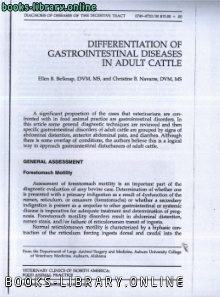 ❞ كتاب Differentiation of Gastrointestinal Diseases in Adult Cattle ❝  ⏤ كاتب غير معروف