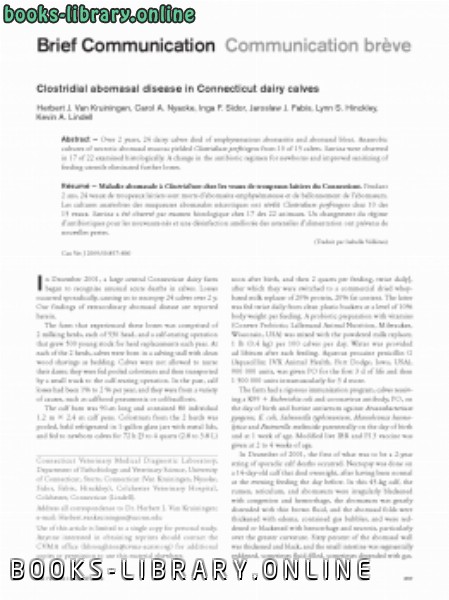 ❞ كتاب Clostridial abomasal disease in Connecticut dairy calves ❝  ⏤ كاتب غير معروف