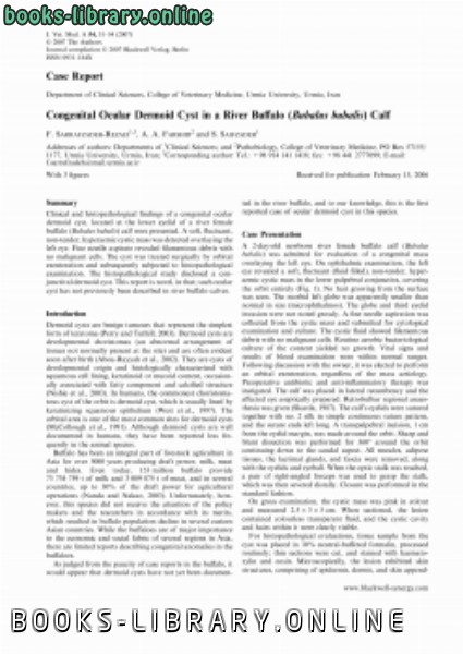 ❞ كتاب Congenital Ocular Dermoid Cyst in a River Buffalo (Bubalus bubalis) Calf ❝  ⏤ كاتب غير معروف