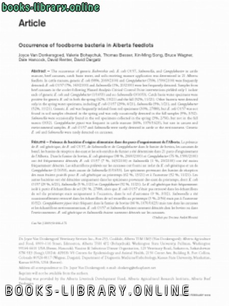 ❞ كتاب Occurrence of foodborne bacteria in Alberta feedlots ❝  ⏤ كاتب غير معروف