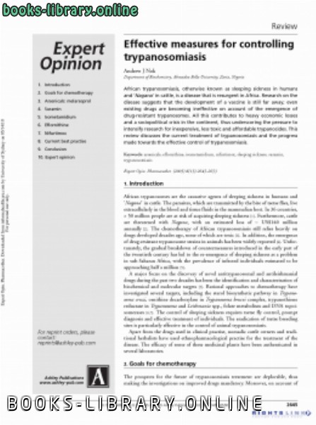 ❞ كتاب Effective measures for controlling trypanosomiasis ❝  ⏤ كاتب غير معروف