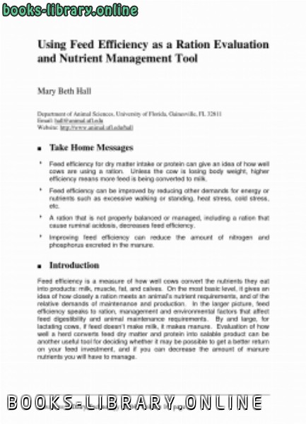❞ كتاب Using Feed Efficiency as a Ration Evaluation and Nutrient Management Tool ❝  ⏤ كاتب غير معروف