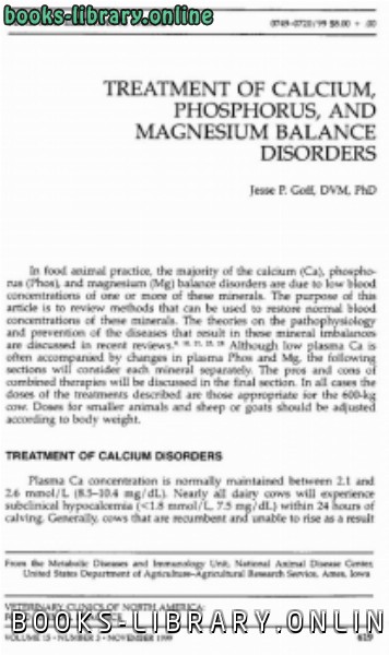 1. Treatment of calcium , phosphorus and magnesium balance disorders