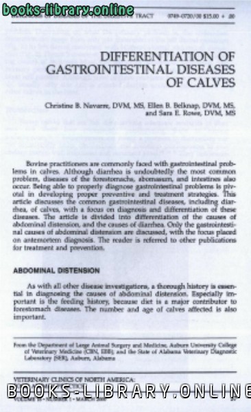 ❞ كتاب Differentiation of gastrointestinal diseases of calves ❝  ⏤ كاتب غير معروف