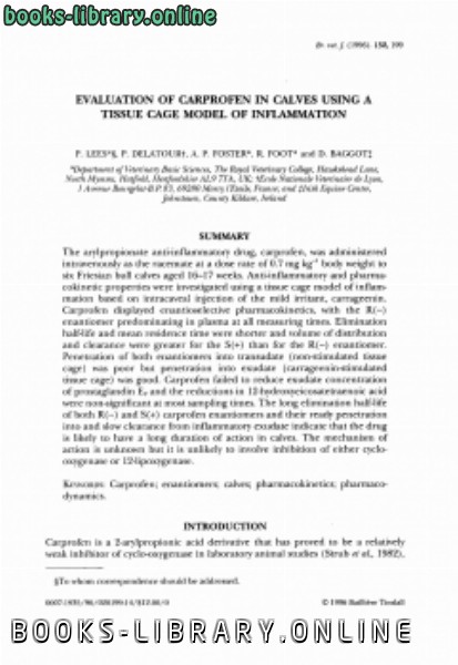 ❞ كتاب Evaluation of carprofen in calves using a tissue cage model of inflammation ❝  ⏤ كاتب غير معروف