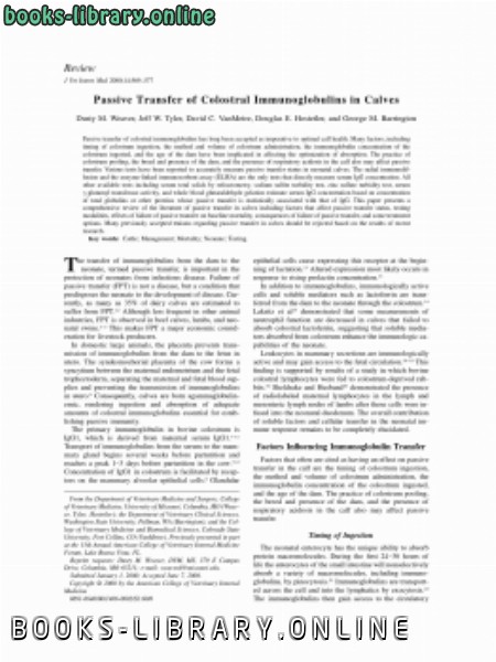 ❞ كتاب Passive Transfer of Colostral Immunoglobulins in Calves ❝  ⏤ كاتب غير معروف